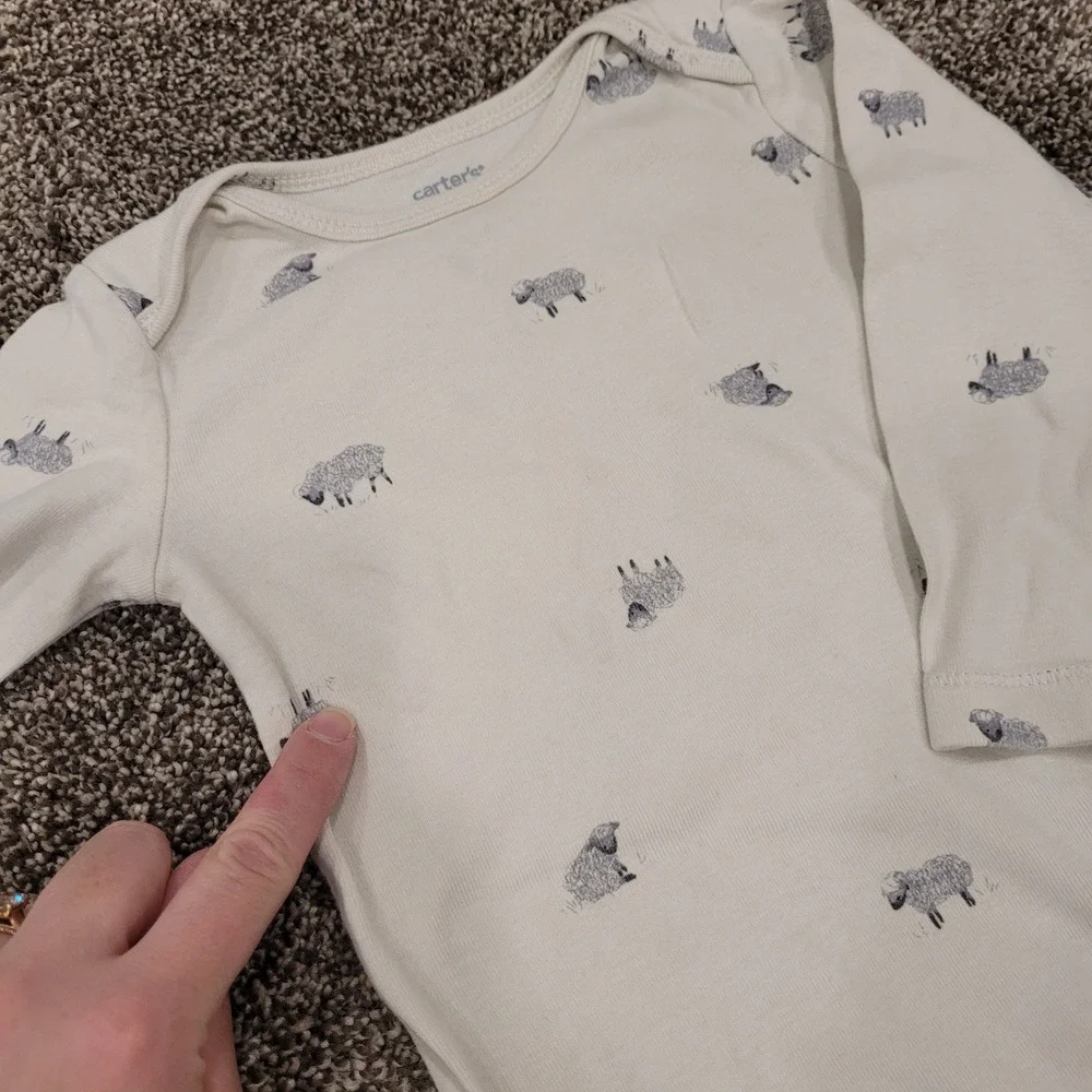 Carters 18M Sheep Print Bodysuit and Gray Ribbed Suspender Pants Set 2pc